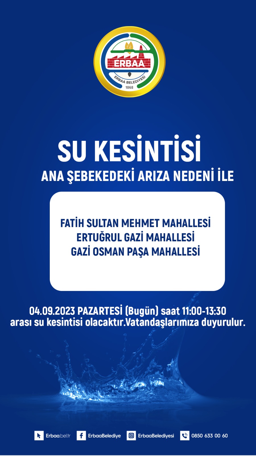 Su Kesintisi Duyurusu 04.09.2023