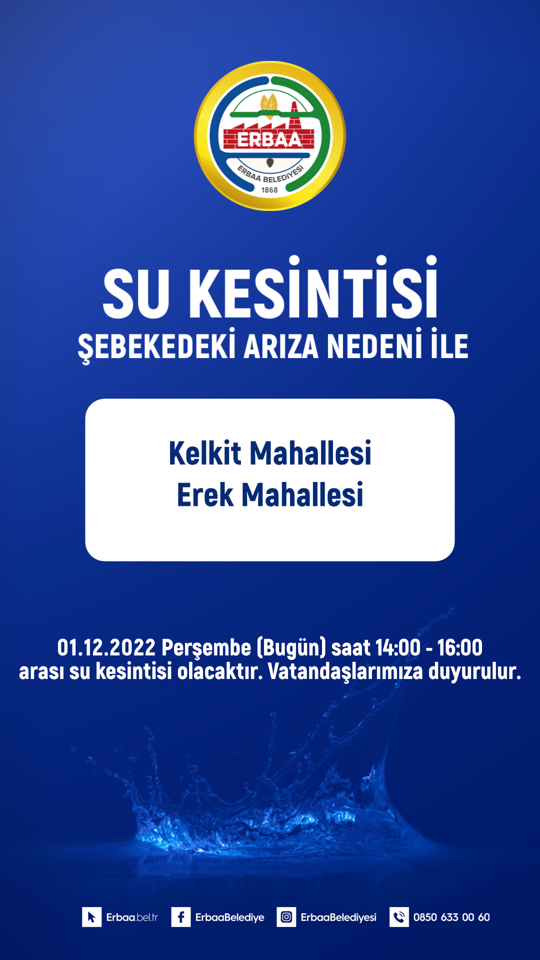 Su Kesintisi Duyurusu 01.12.2022