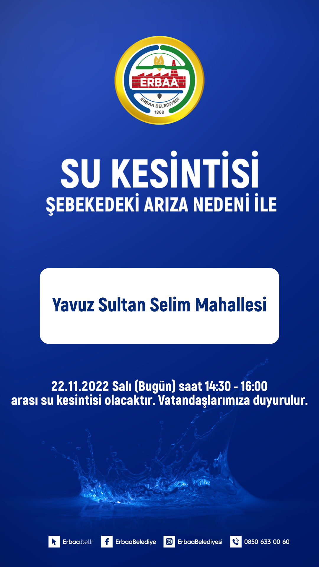 Su Kesintisi Duyurusu 22.11.2022