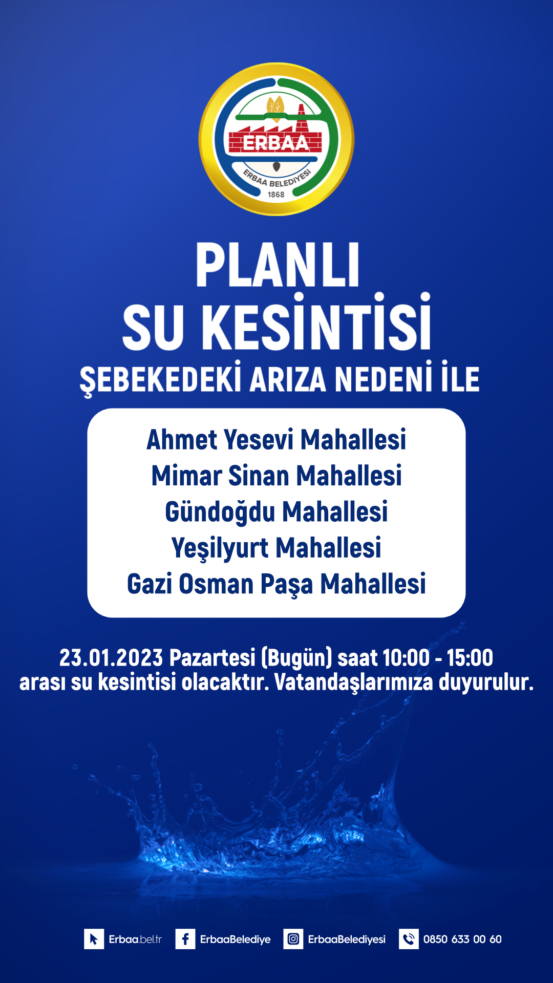 Su Kesintisi Duyurusu 23.01.2023