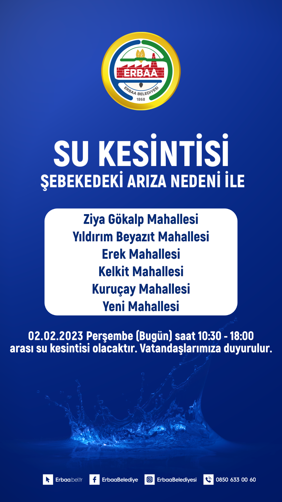 Su Kesintisi Duyurusu 02.02.2023