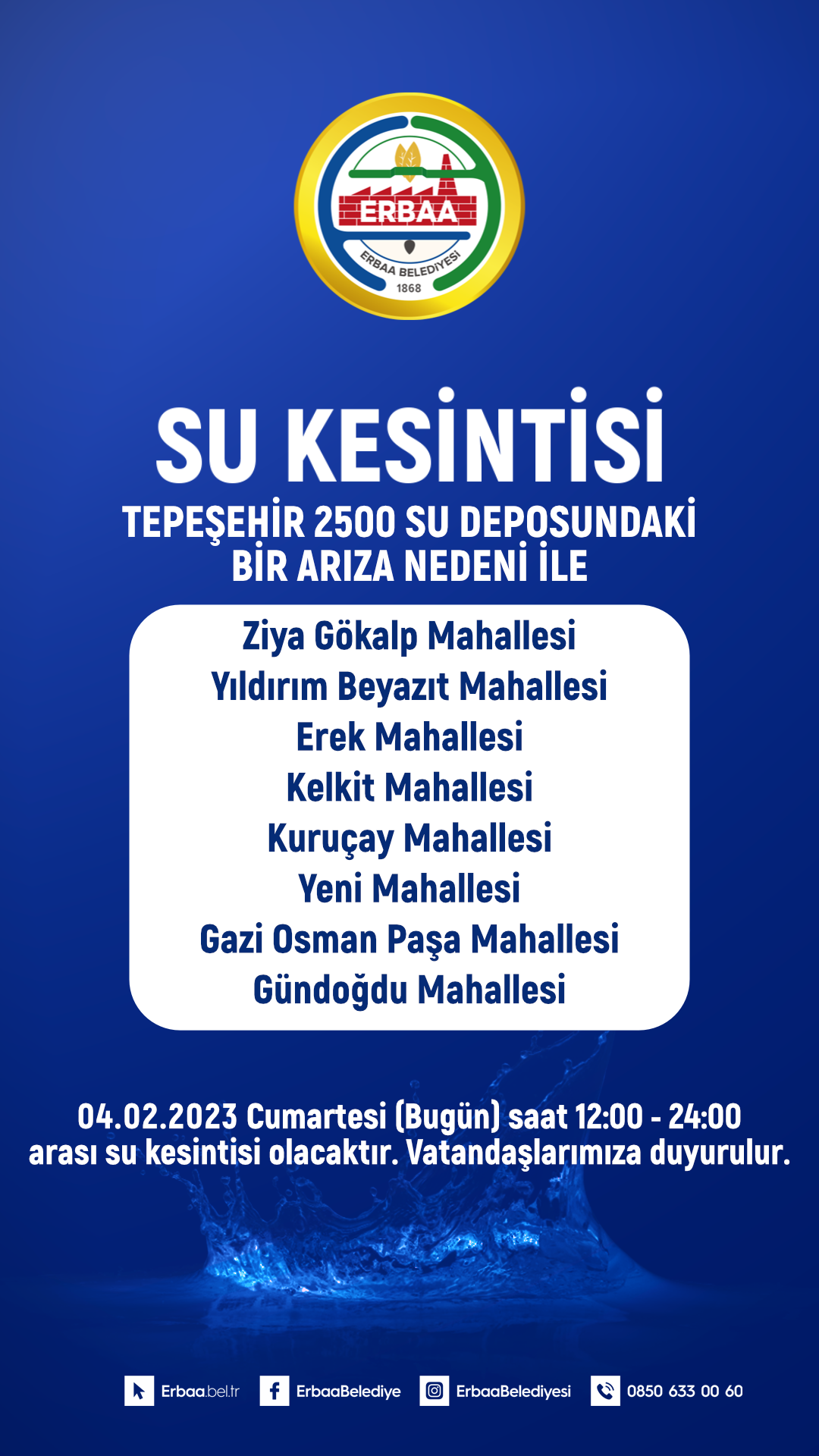 Su Kesintisi Duyurusu 04.02.2023